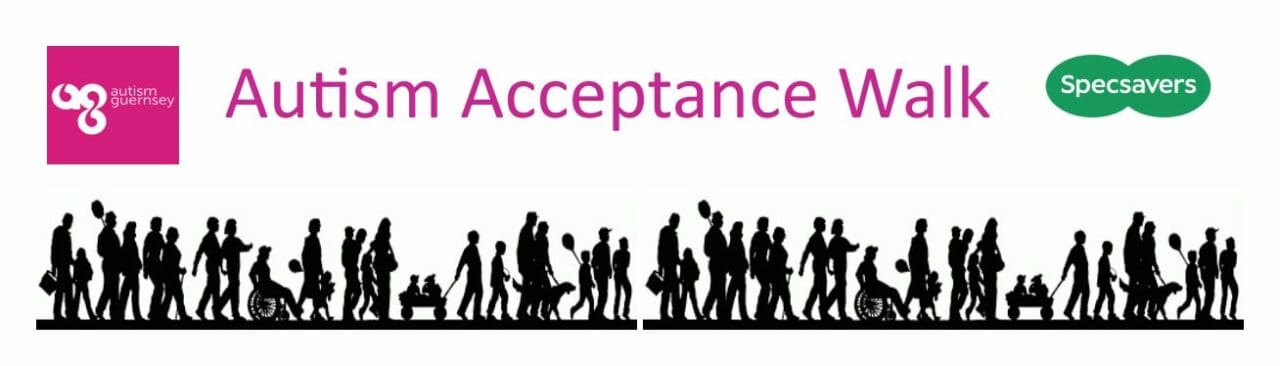 Logos and text with image of people walking saying Autism Acceptance Walk