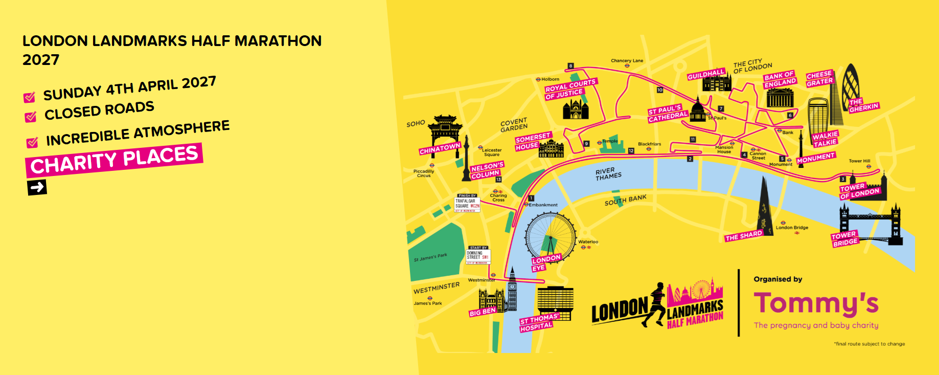 Map of the London Landmarks Half Marathon
